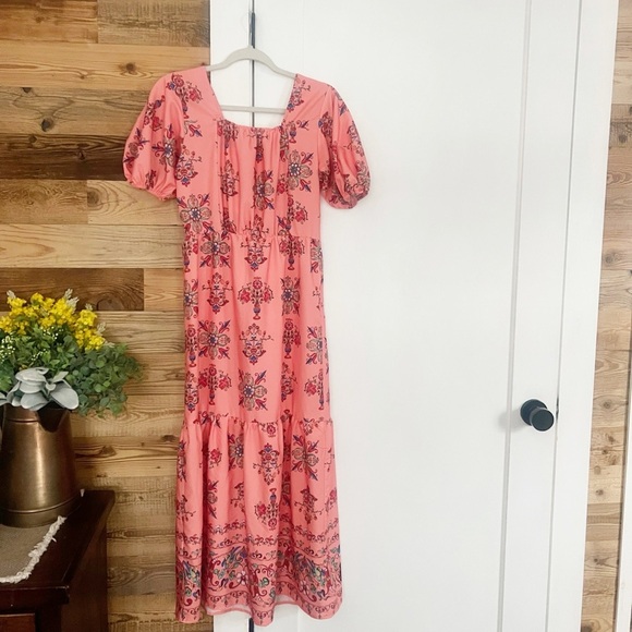 Luna Tuccini Floral Puff Sleeve Ruched Maxi Dress Small - Picture 5 of 7